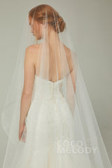 One-tier Lace Edge Tulle Cathedral Veils Appliques AV18020 - COCOMELODY