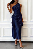 Trumpet-Mermaid Tea Length Satin Wedding Guest Dress 1033914017182