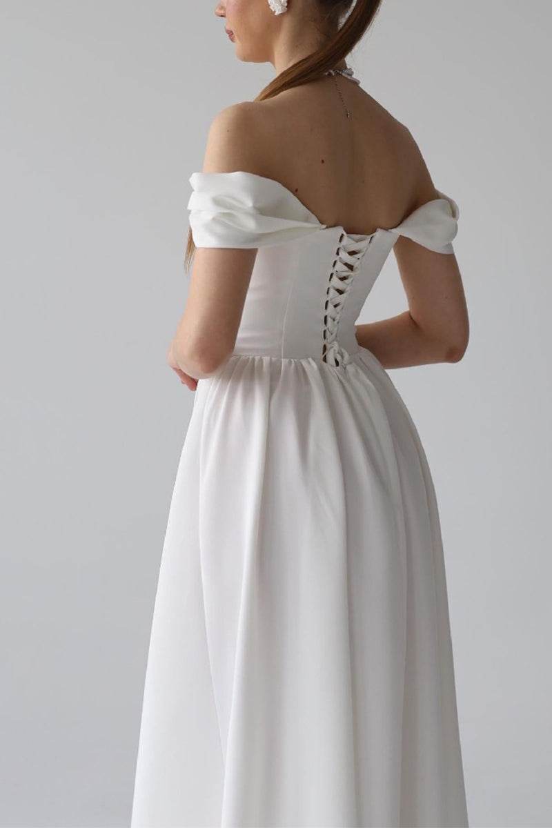 A-Line Tea Length Elastic Cloth Little White Dress 100005 - COCOMELODY