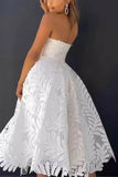 A-Line Tea Length Lace Little White Dress 100060 - COCOMELODY