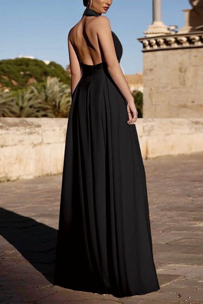 Halter Floor Length Chiffon Wedding Jumpsuit 591554938337 - COCOMELODY