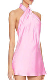 Short Mini Halter Satin Cocktail Wedding Guest Dresses 719578082098 - COCOMELODY