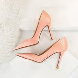 Green Satin Pointy Stiletto Heels 664584349468 - COCOMELODY
