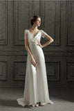 A-Line Sweep-Brush Train Satin Wedding Dress 687832654102 - COCOMELODY