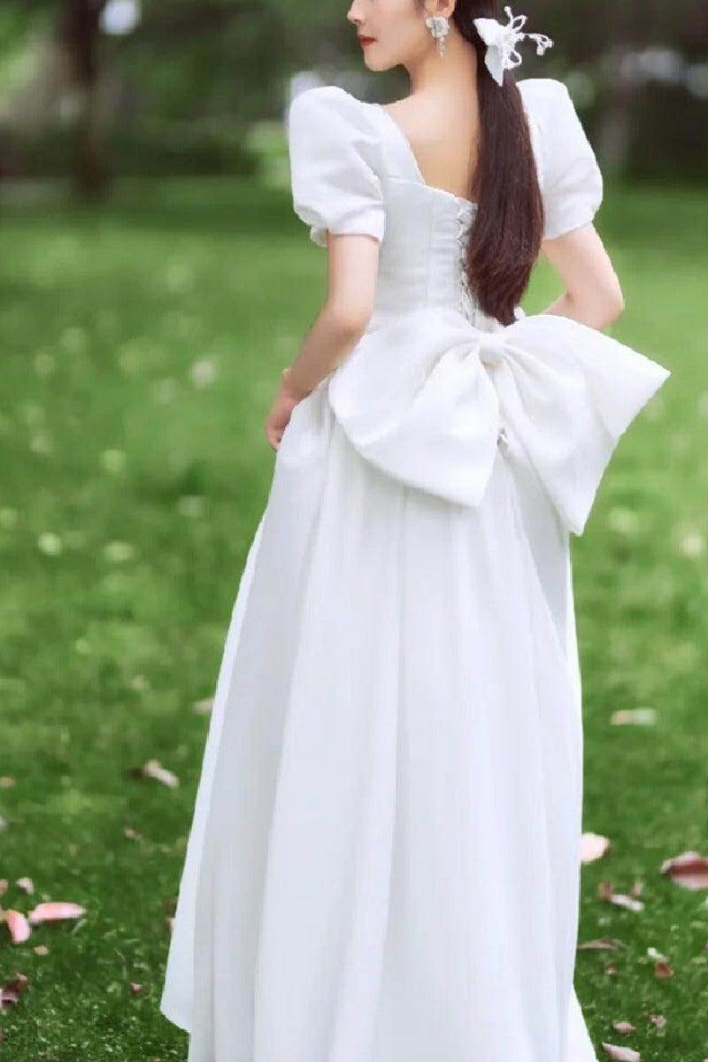 A-Line Floor Length Organza Wedding Dress 676528210777 - COCOMELODY