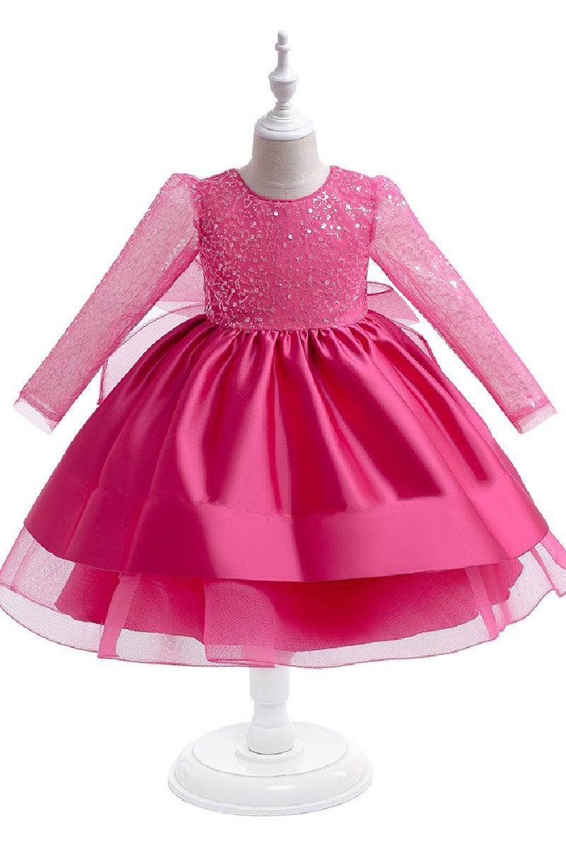 A-Line Scoop Neck Long Sleeve Knee Length Lace/Satin Flower Girl Dresses 709360205661 - COCOMELODY