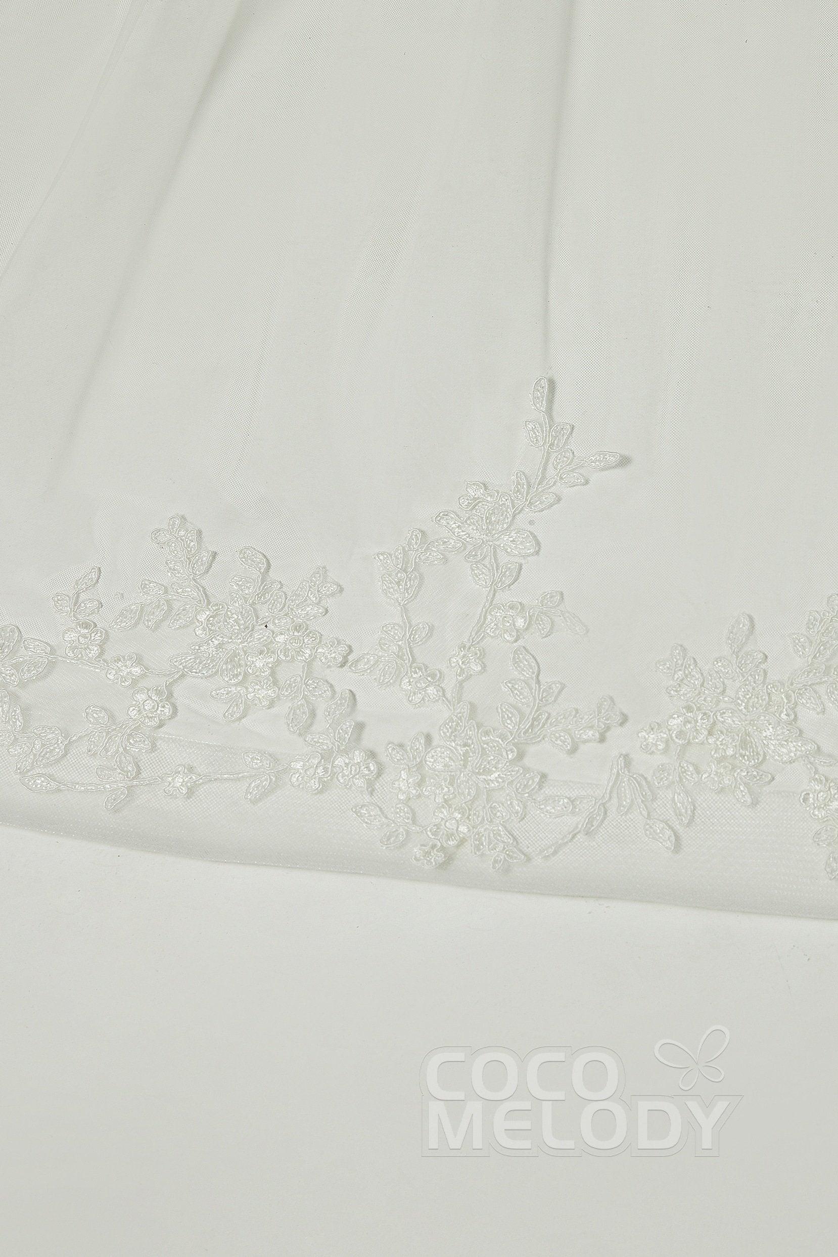 One-tier Lace Edge Tulle Cathedral Veils Appliques AV18020 - COCOMELODY