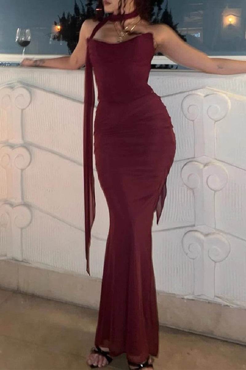 Mermaid Maxi Tulle Semi Formal Wedding guest dresses 842189689837 - COCOMELODY