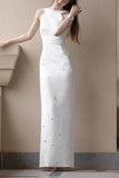 Sheath-Column Floor Length Satin Wedding Dress 796064155426 - COCOMELODY