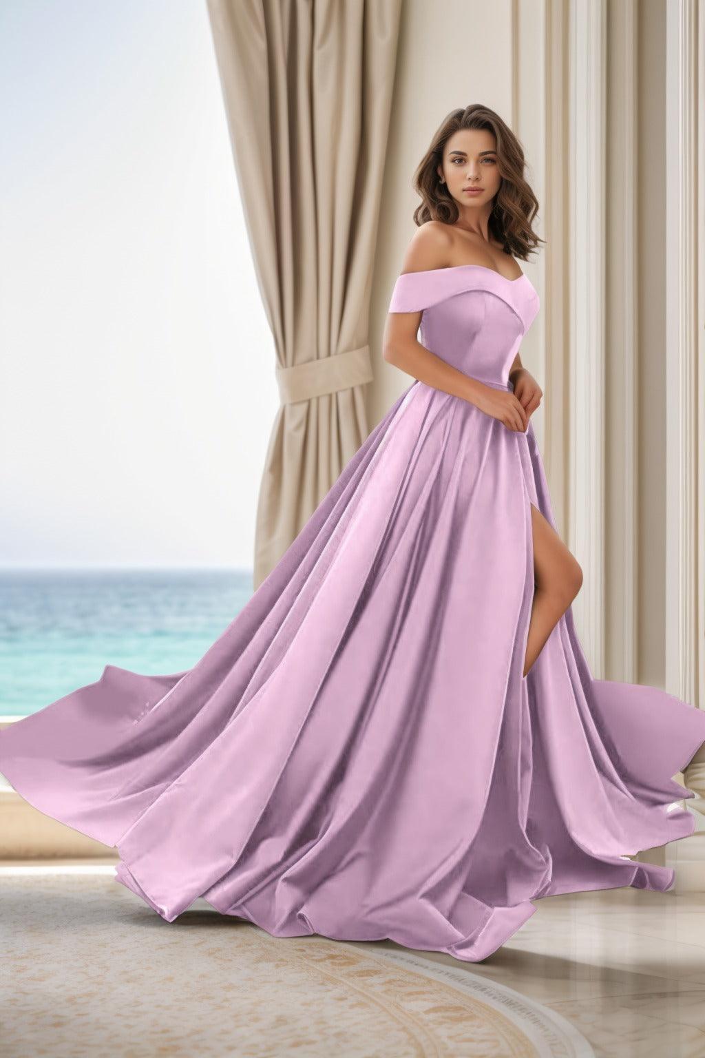 A-Line Court Train Satin Prom Dress CS0405 - COCOMELODY