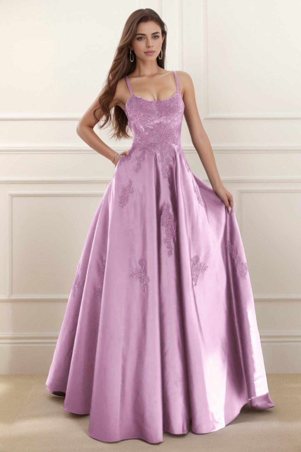 A-Line Floor Length Satin Prom Dress CS0458 - COCOMELODY