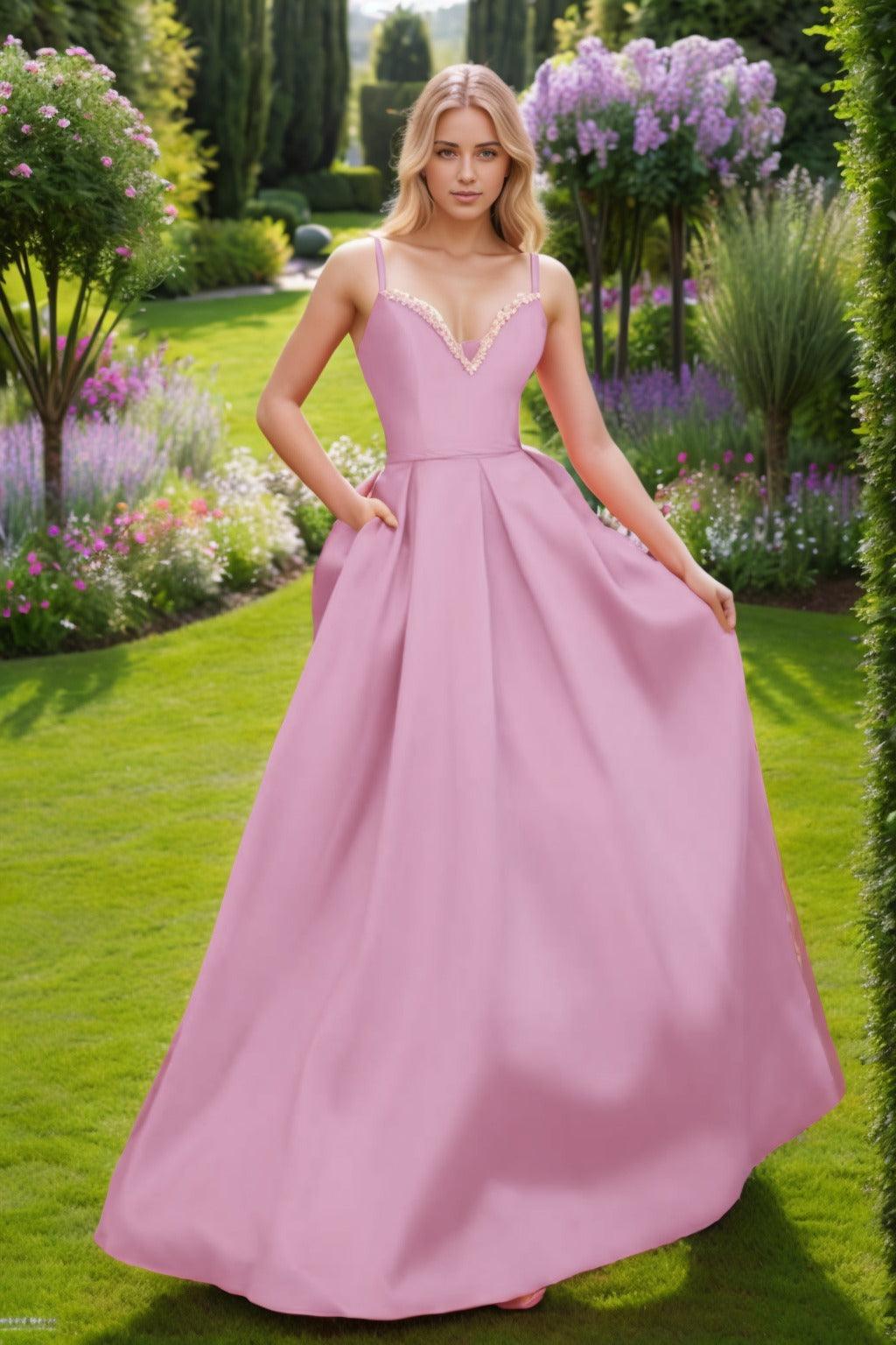 A-Line Floor Length Satin Prom Dress CS0451 - COCOMELODY