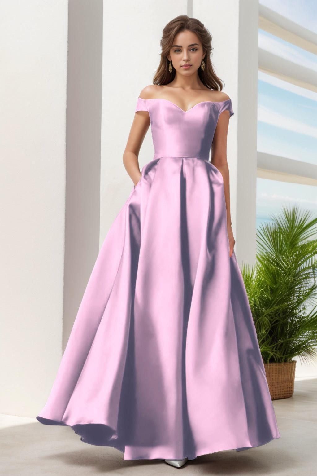 A-Line Floor Length Satin Prom Dress CS0408 - COCOMELODY