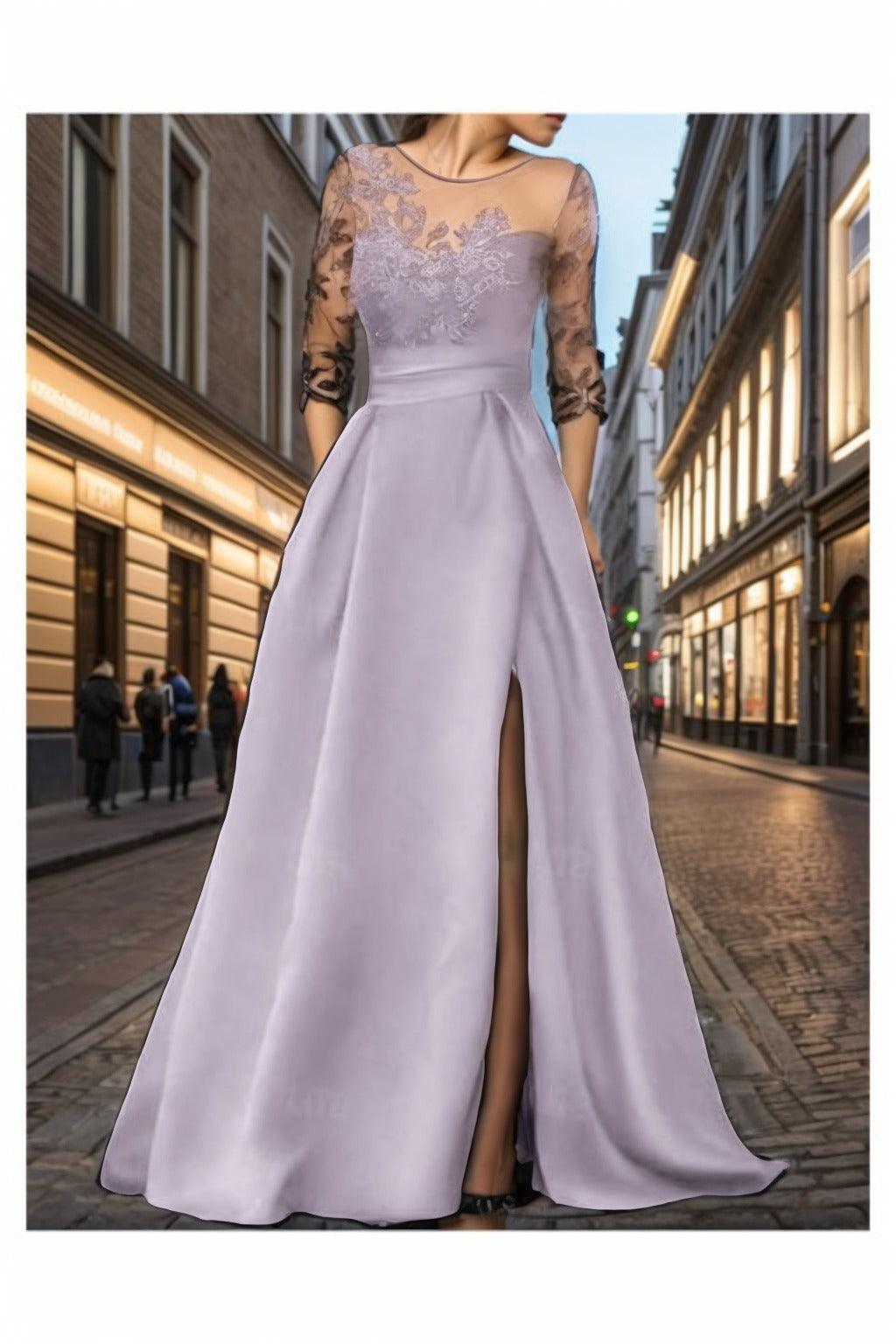 A-Line Sweep-Brush Train Silk-Like Prom Dress CS0456 - COCOMELODY