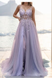A-line Sweep-Brush Train Tulle Prom Dress CS0402 - COCOMELODY