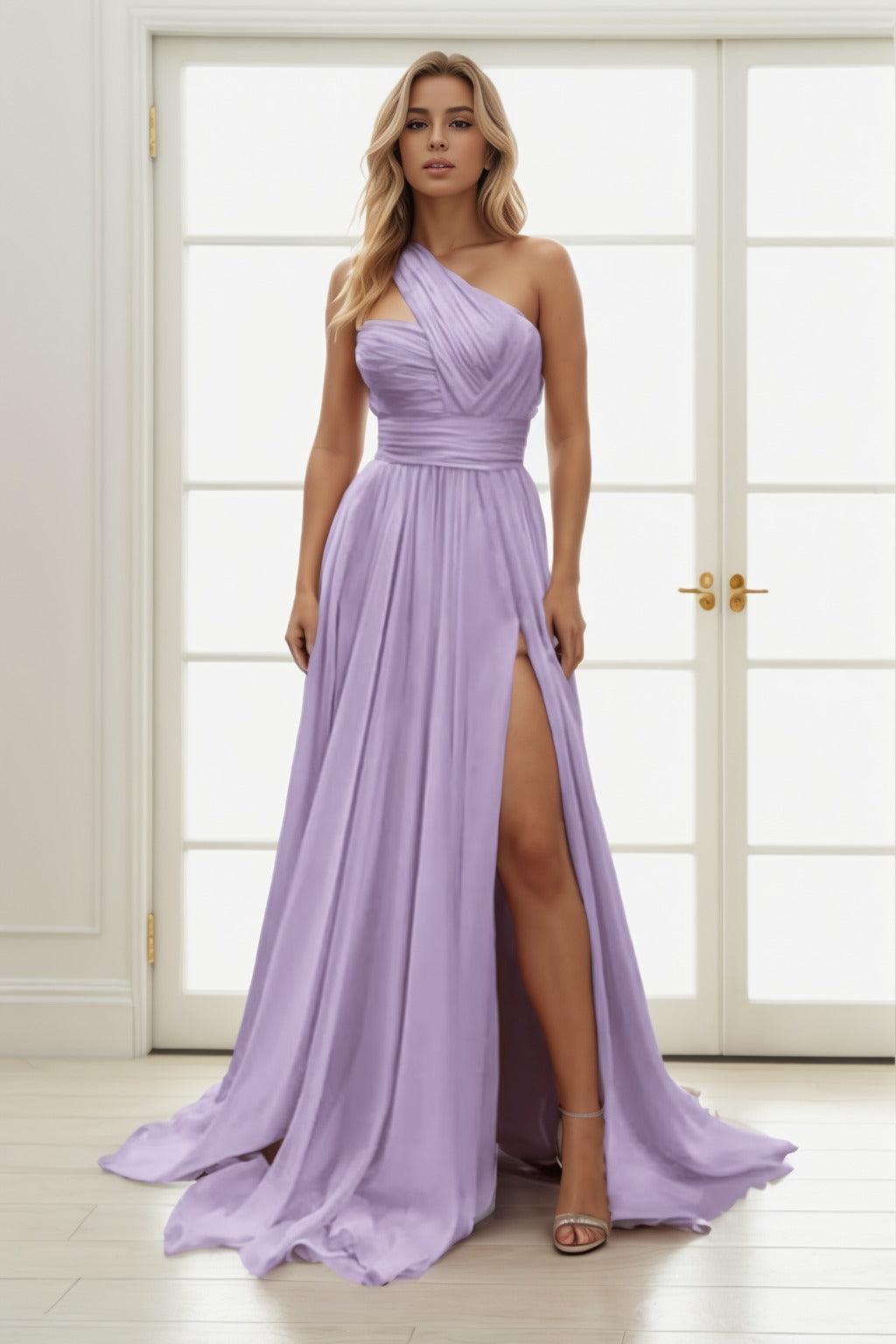 A-Line Sweep-Brush Train Chiffon Prom Dress CS0435 - COCOMELODY