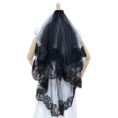 Lace embroidered black double veil 559934344266 - COCOMELODY