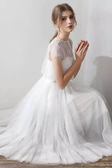 A-Line Tea Length Lace Tulle Wedding Dress 862471719437CR - COCOMELODY