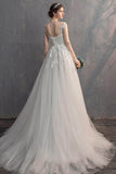 A-Line Sweep-Brush Train Lace Tulle Wedding Dress 774150163562 - COCOMELODY