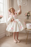 Sweet Satin Cold Shoulder Puff Sleeves Bow Details Flower Girl Dresses 994215152061