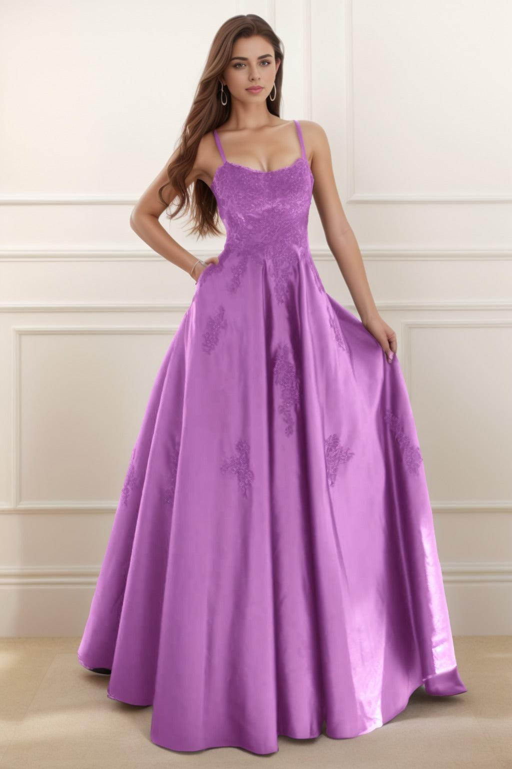A-Line Floor Length Satin Prom Dress CS0458 - COCOMELODY