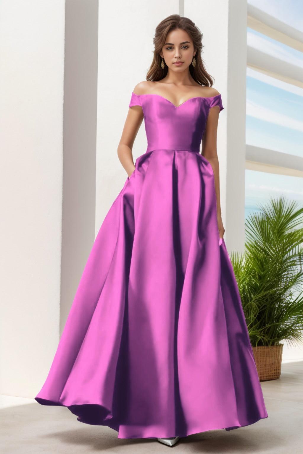 A-Line Floor Length Satin Prom Dress CS0408 - COCOMELODY