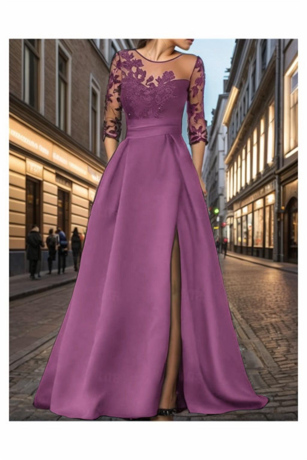 A-Line Sweep-Brush Train Silk-Like Prom Dress CS0456 - COCOMELODY
