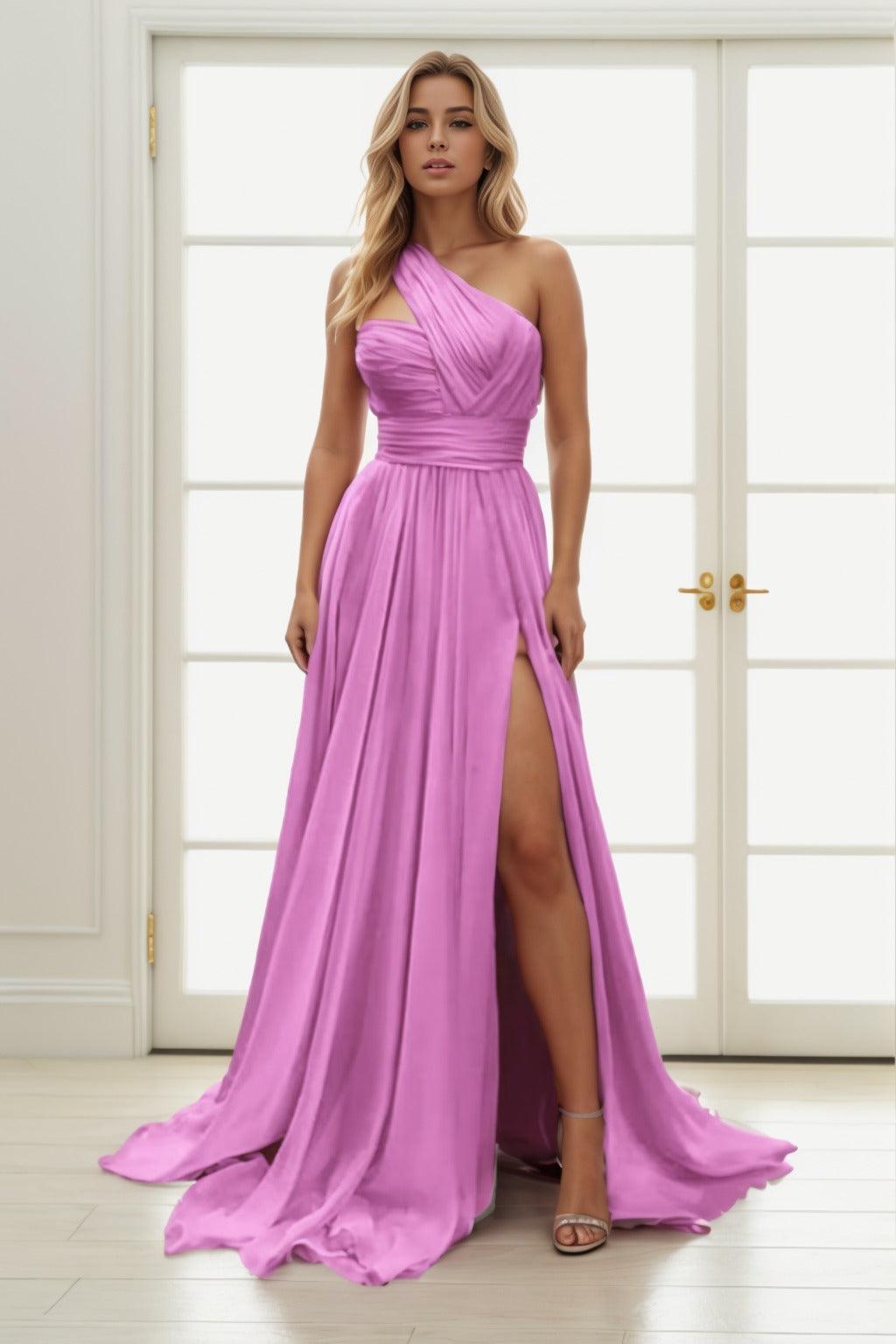 A-Line Sweep-Brush Train Chiffon Prom Dress CS0435 - COCOMELODY