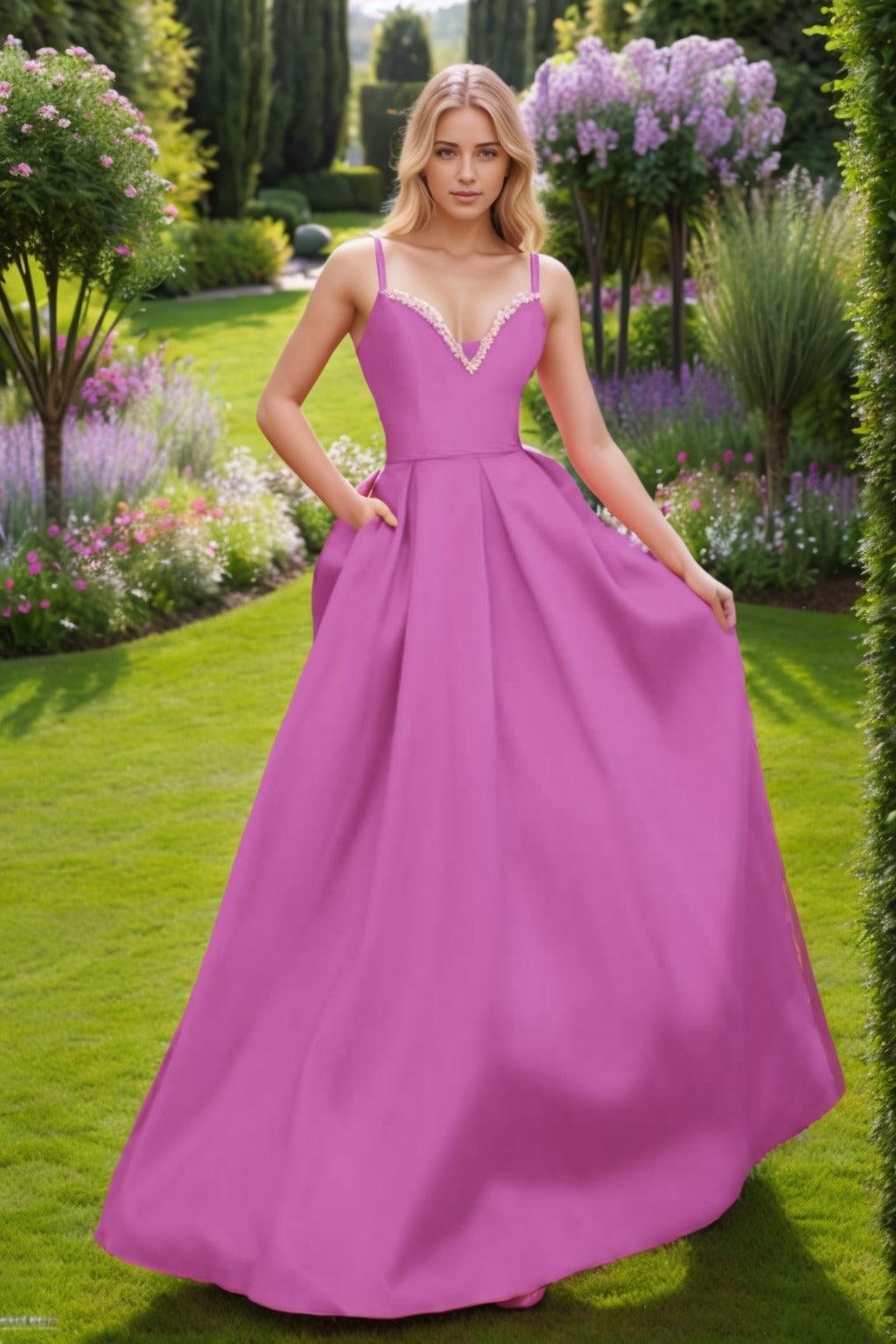 A-Line Floor Length Satin Prom Dress CS0451 - COCOMELODY