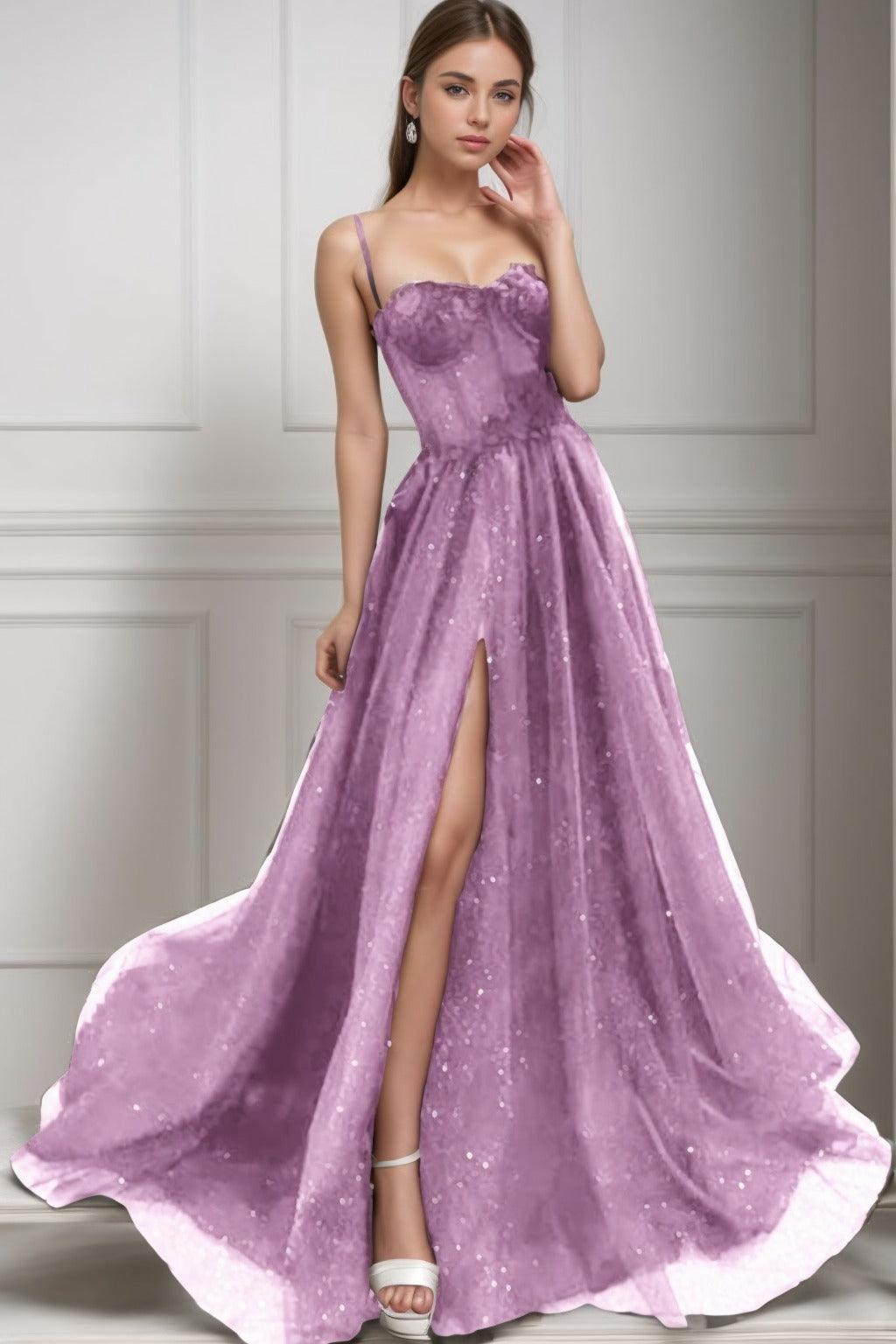 A-Line Sweep-Brush Train Tulle Prom Dress CS0439 - COCOMELODY