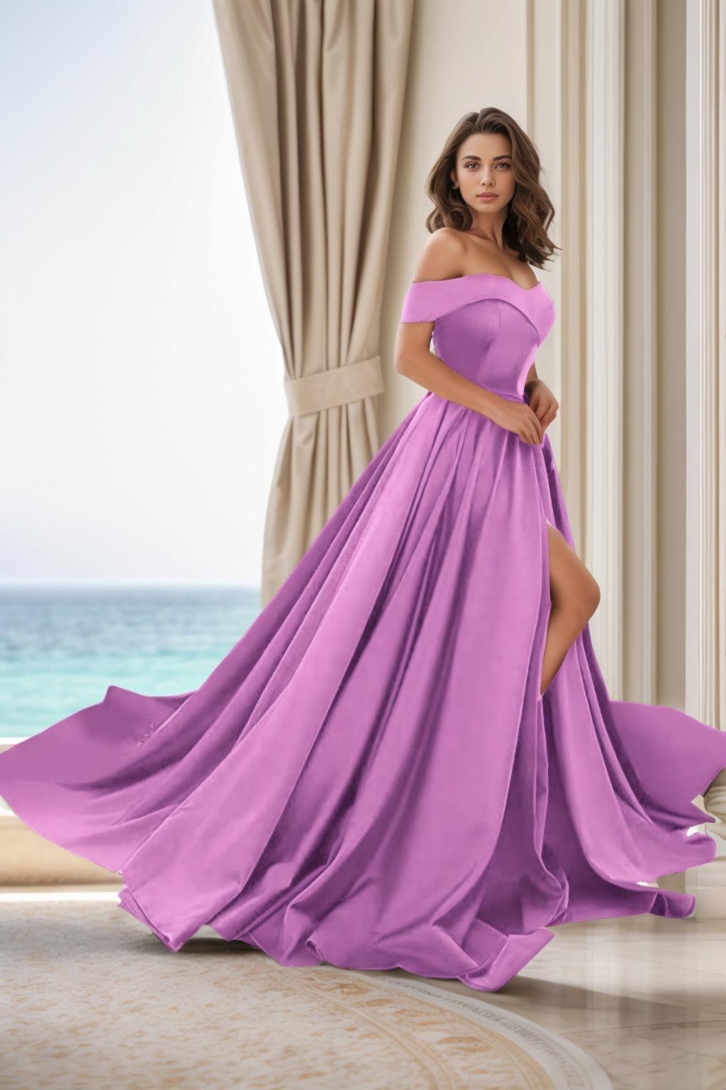 A-Line Court Train Satin Prom Dress CS0405 - COCOMELODY