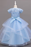 Two-Piece Sequin Lace Short Sleeve Bolero Jacket With Spaghetti Strap Tulle Floor-Length Flower Girl Dresses 1030169357466