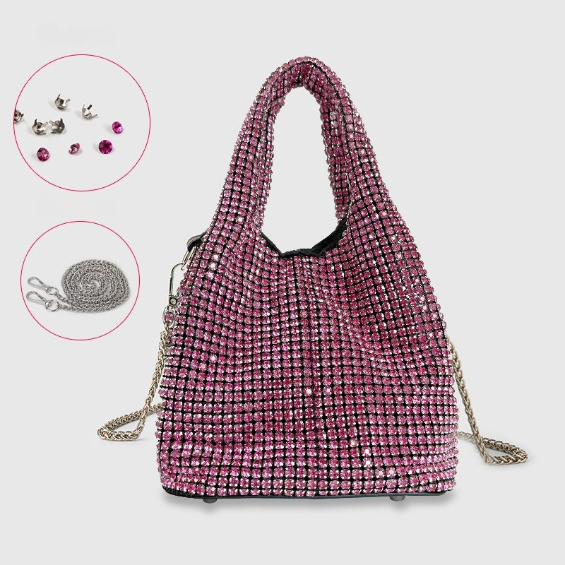 Diamond-encrusted and diamond-filled tote bucket dinner bag 819045946412 - COCOMELODY