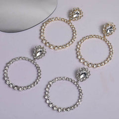 Shining Rhinestone Hoop Earrings 666472917150 - COCOMELODY