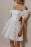 A-Line Short-Mini Lace Organza Little White Dress 100040 - COCOMELODY