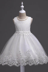A-Line Scoop Neck Sleeveless Lace/Tulle Flower Girl Dresses With Bow(s) 554482591853 - COCOMELODY