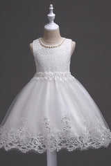 A-Line Scoop Neck Sleeveless Lace/Tulle Flower Girl Dresses With Bow(s) 554482591853 - COCOMELODY