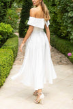 A-Line Tea Length Elastic Cloth Little White Dress 100037 - COCOMELODY