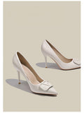 Faux Leather Pointy Stiletto Heels 726578630201 - COCOMELODY