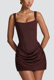 Chic Sheath Knitted Mini Wedding Guest Dress Square Neck Pleated Cocktail Party Dress COCOMELODY 966492908268