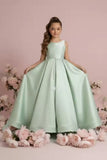 Satin V-Back Large Bow Sweep-Brush Train Wedding Gown Flower Girl Dresses 1057873354822