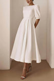 A-Line Tea Length Elastic Cloth Little White Dress 100012 - COCOMELODY
