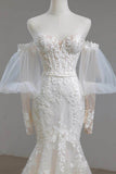 Trumpet-Mermaid Sweep-Brush Train Lace Tulle Wedding Dress795300012049 - COCOMELODY