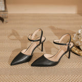 Elegant Pointed Toe Slingback Heels with Delicate Ankle Strap Shoes 771508437933