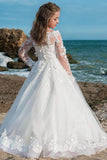 A-Line Illusion Neck Long Sleeve Lace/Tulle Flower Girl Dresses 676090301354 - COCOMELODY