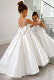 A-Line Illusion Large Bow Sweep-Brush Train Flower Girl Dresses 944464872458