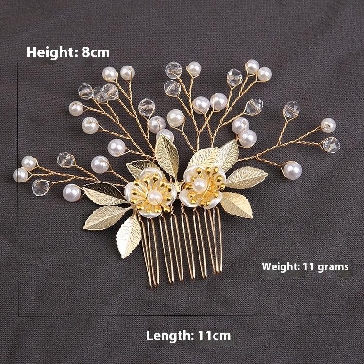 Handcrafted pearl set with Gold leaf hair comb 725487239358 - COCOMELODY