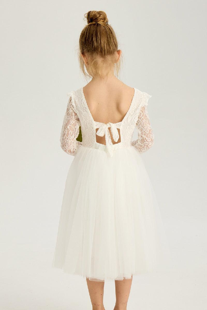 A-Line Scoop Neck Long Sleeve Lace Midi Flower Girl Dresses 850587397012 - COCOMELODY