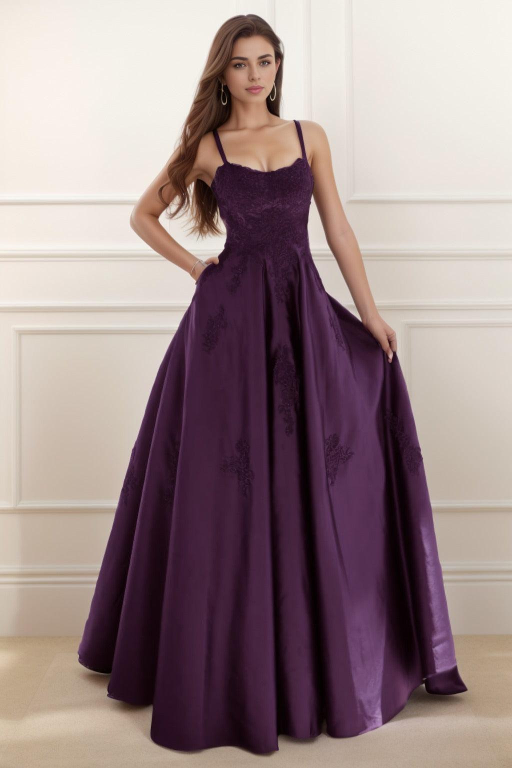 A-Line Floor Length Satin Prom Dress CS0458 - COCOMELODY