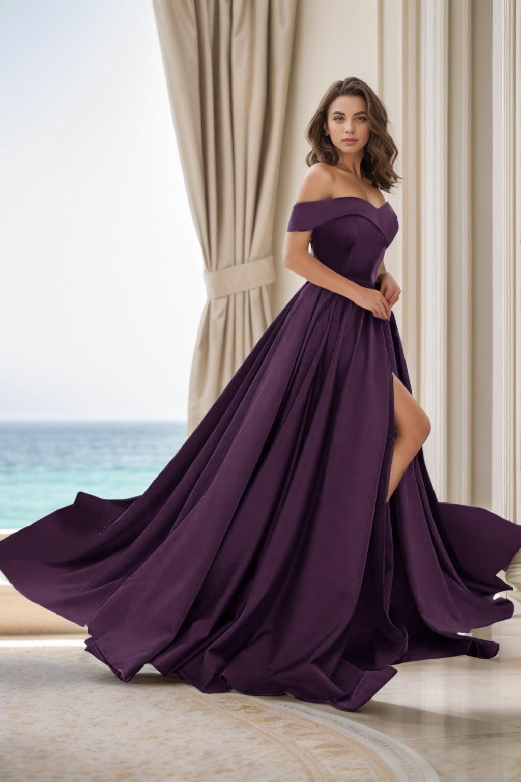 A-Line Court Train Satin Prom Dress CS0405 - COCOMELODY